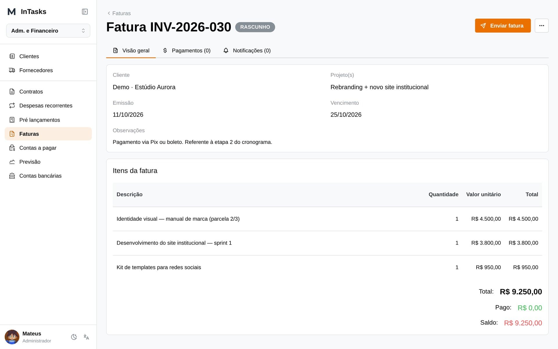 InTasks — invoice