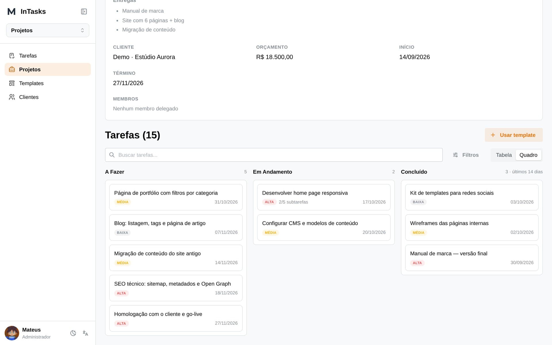 InTasks — project board