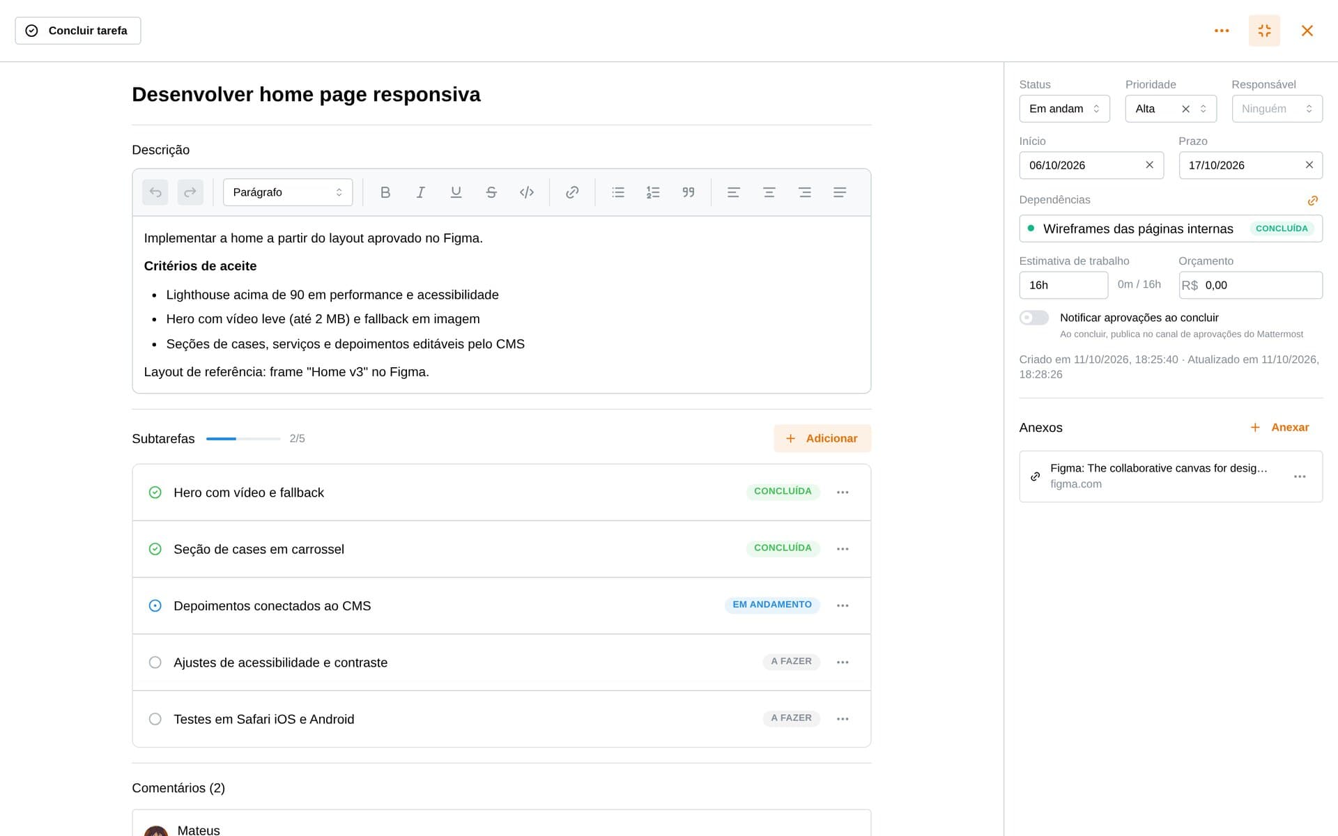 InTasks — task with subtasks and dependencies